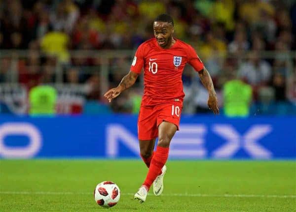 MOSCOW, RUSSIA - Tuesday, July 3, 2018: England's Raheem Sterling during the FIFA World Cup Russia 2018 Round of 16 match between Colombia and England at the Spartak Stadium. (Pic by David Rawcliffe/Propaganda)