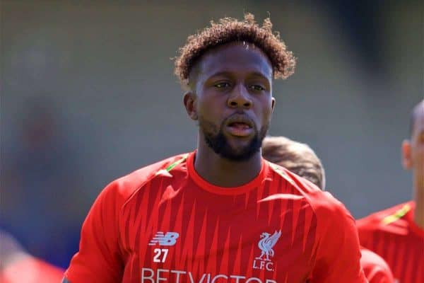 CHESTER, ENGLAND - Saturday, July 7, 2018: Liverpool's Divock Origi during the pre-match warm-up before a preseason friendly match between Chester FC and Liverpool FC at the Deva Stadium. (Pic by Paul Greenwood/Propaganda)