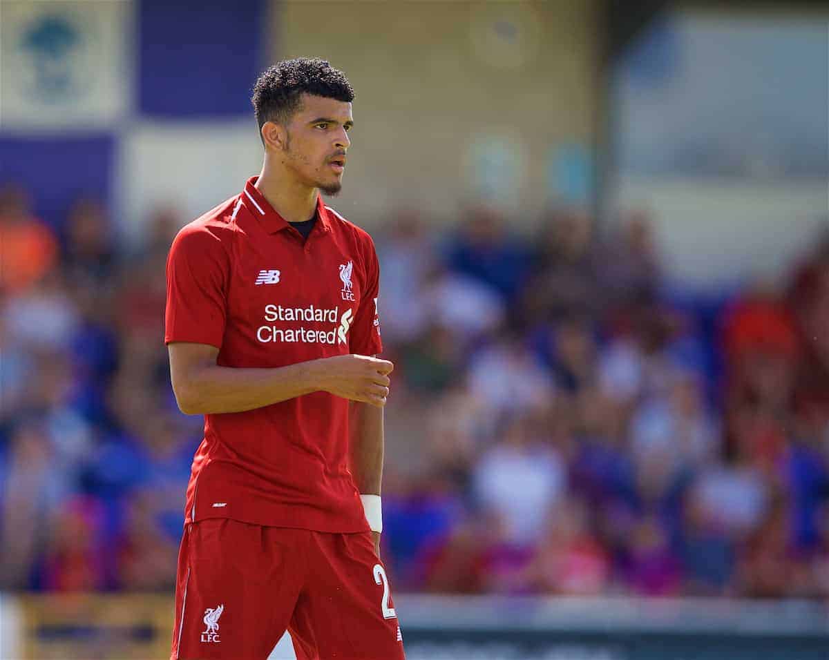 CHESTER, ENGLAND - Saturday, July 7, 2018: Liverpool's Dominic Solanke during a preseason friendly match between Chester FC and Liverpool FC at the Deva Stadium. (Pic by Paul Greenwood/Propaganda)