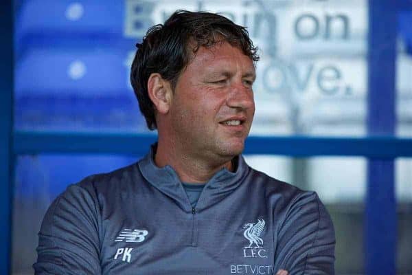 BIRKENHEAD, ENGLAND - Tuesday, July 10, 2018: Liverpool's first team coach Peter Krawietz sits in the bench before a preseason friendly match between Tranmere Rovers FC and Liverpool FC at Prenton Park. (Pic by Paul Greenwood/Propaganda)