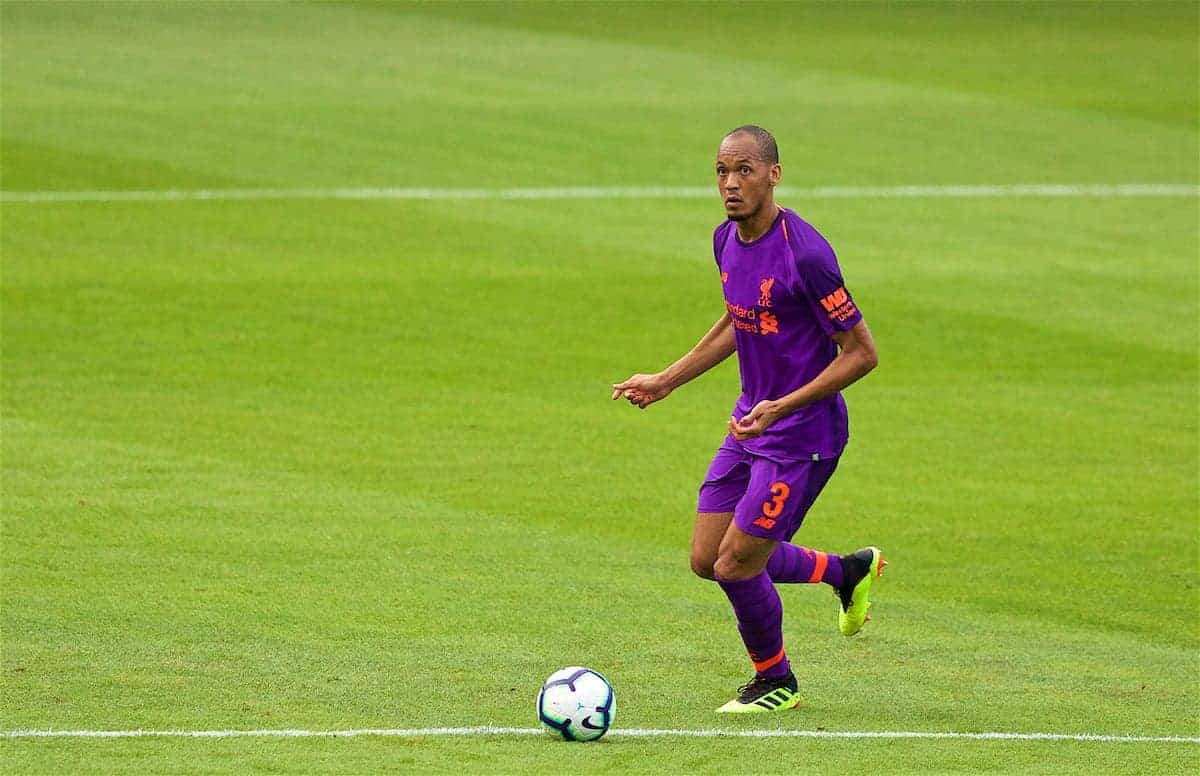 BIRKENHEAD, ENGLAND - Tuesday, July 10, 2018: Liverpool's Fabio Henrique Tavares 'Fabinho' during a preseason friendly match between Tranmere Rovers FC and Liverpool FC at Prenton Park. (Pic by Paul Greenwood/Propaganda)