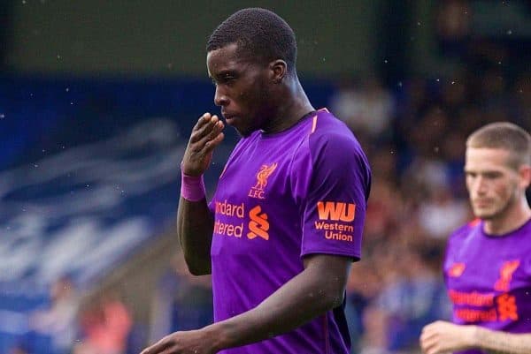 BIRKENHEAD, ENGLAND - Tuesday, July 10, 2018: Liverpool's Sheyi Ojo celebrates scoring the second goal during a preseason friendly match between Tranmere Rovers FC and Liverpool FC at Prenton Park. (Pic by Paul Greenwood/Propaganda)