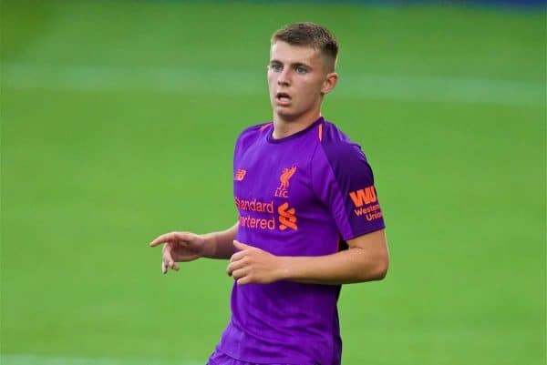 BIRKENHEAD, ENGLAND - Tuesday, July 10, 2018: Liverpool's Ben Woodburn during a preseason friendly match between Tranmere Rovers FC and Liverpool FC at Prenton Park. (Pic by Paul Greenwood/Propaganda)