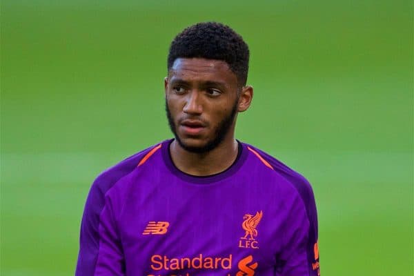 BIRKENHEAD, ENGLAND - Tuesday, July 10, 2018: Liverpool's Joe Gomez during a preseason friendly match between Tranmere Rovers FC and Liverpool FC at Prenton Park. (Pic by Paul Greenwood/Propaganda)