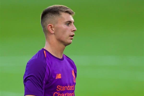 BIRKENHEAD, ENGLAND - Tuesday, July 10, 2018: Liverpool's Ben Woodburn during a preseason friendly match between Tranmere Rovers FC and Liverpool FC at Prenton Park. (Pic by Paul Greenwood/Propaganda)