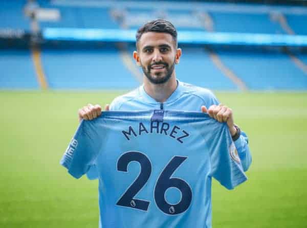 MANCHESTER, ENGLAND - Thursday, July 12, 2018: Manchester City's new club record signing Riyad Mahrez from Leicester City. (Photo by Handout/Manchester City FC)