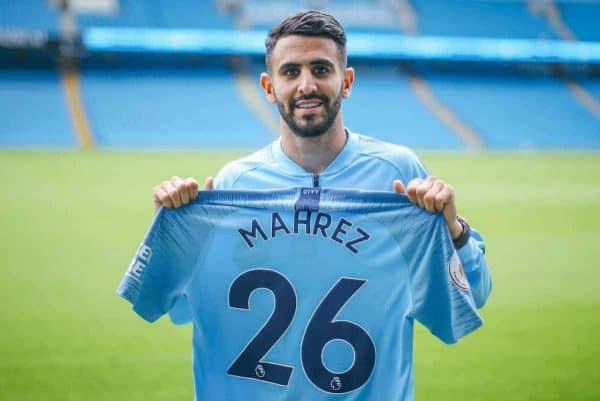 MANCHESTER, ENGLAND - Thursday, July 12, 2018: Manchester City's new club record signing Riyad Mahrez from Leicester City. (Photo by Handout/Manchester City FC)