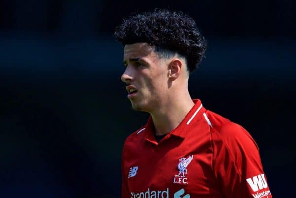 BURY, ENGLAND - Saturday, July 14, 2018: Liverpool's Curtis Jones during a preseason friendly match between Bury FC and Liverpool FC at Gigg Lane. (Pic by Paul Greenwood/Propaganda)