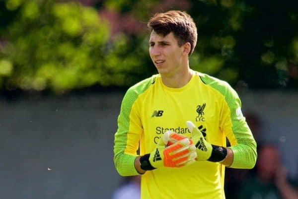 BURY, ENGLAND - Saturday, July 14, 2018: Liverpool's goalkeeper Kamil Grabara during a preseason friendly match between Bury FC and Liverpool FC at Gigg Lane. (Pic by Paul Greenwood/Propaganda)