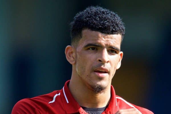 BURY, ENGLAND - Saturday, July 14, 2018: Liverpool's Dominic Solanke during a preseason friendly match between Bury FC and Liverpool FC at Gigg Lane. (Pic by Paul Greenwood/Propaganda)