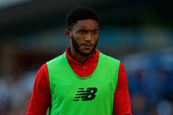 BLACKBURN, ENGLAND - Thursday, July 19, 2018: Liverpool's substitute Joe Gomez warms-up during a preseason friendly match between Blackburn Rovers FC and Liverpool FC at Ewood Park. (Pic by David Rawcliffe/Propaganda)