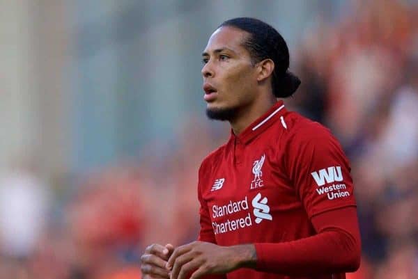 BLACKBURN, ENGLAND - Thursday, July 19, 2018: Liverpool's Virgil van Dijk during a preseason friendly match between Blackburn Rovers FC and Liverpool FC at Ewood Park. (Pic by Paul Greenwood/Propaganda)