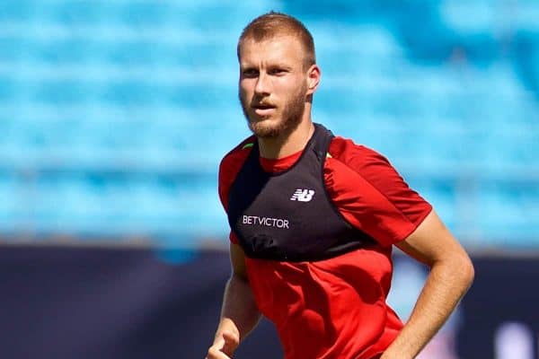 CHARLOTTE, USA - Saturday, July 21, 2018: Liverpool's Ragnar Klavan during a training session at the Bank of America Stadium ahead of a preseason International Champions Cup match between Borussia Dortmund and Liverpool FC. (Pic by David Rawcliffe/Propaganda)