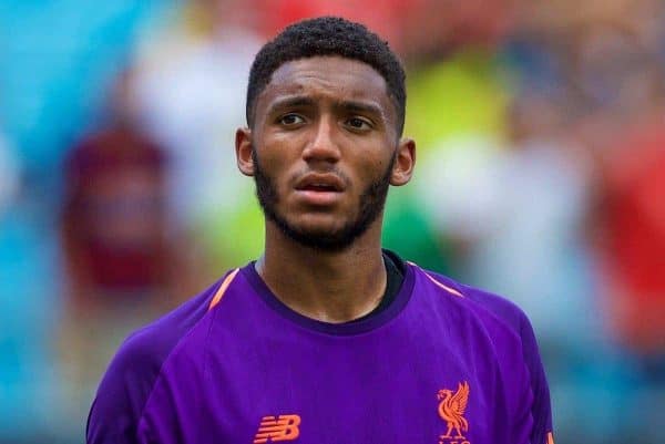 CHARLOTTE, USA - Sunday, July 22, 2018: Liverpool's Joe Gomez during a preseason International Champions Cup match between Borussia Dortmund and Liverpool FC at the Bank of America Stadium. (Pic by David Rawcliffe/Propaganda)