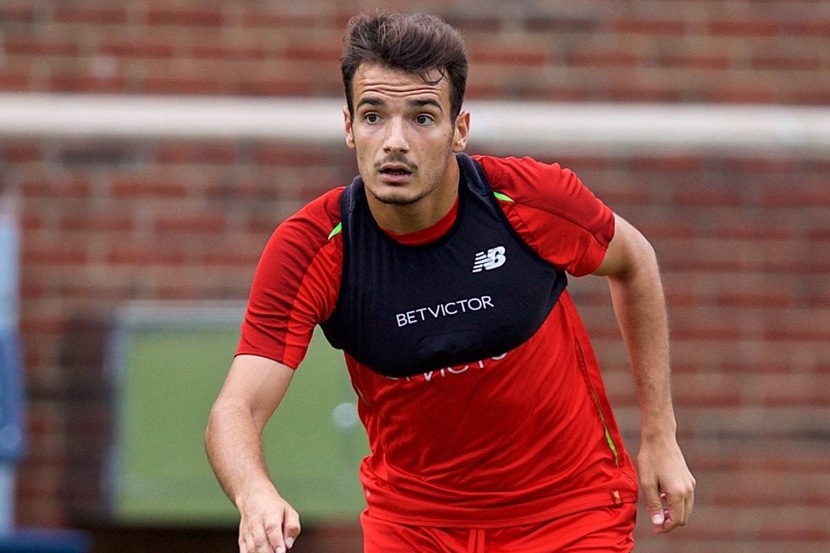 ANN ARBOR, USA - Friday, July 27, 2018: Liverpool's Pedro Chirivella during a training session ahead of the preseason International Champions Cup match between Manchester United FC and Liverpool FC at the Michigan Stadium. (Pic by David Rawcliffe/Propaganda)