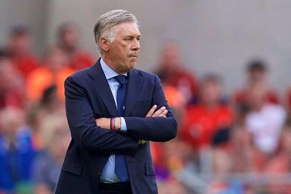 DUBLIN, REPUBLIC OF IRELAND - Saturday, August 4, 2018: Napoli's head coach Carlo Ancelotti during the preseason friendly match between SSC Napoli and Liverpool FC at Landsdowne Road. (Pic by David Rawcliffe/Propaganda)