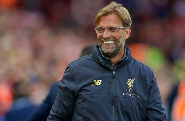 LIVERPOOL, ENGLAND - Tuesday, August 7, 2018: Liverpool's manager Jürgen Klopp before the preseason friendly match between Liverpool FC and Torino FC at Anfield. (Pic by David Rawcliffe/Propaganda)