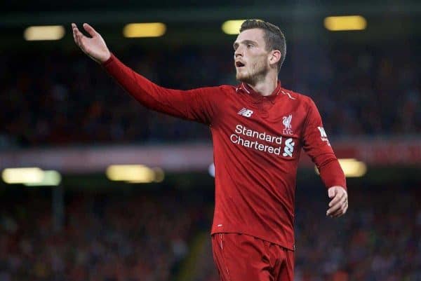 LIVERPOOL, ENGLAND - Tuesday, August 7, 2018: Liverpool's Andy Robertson during the preseason friendly match between Liverpool FC and Torino FC at Anfield. (Pic by David Rawcliffe/Propaganda)