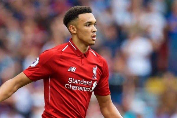 LIVERPOOL, ENGLAND - Sunday, August 12, 2018: Liverpool's Trent Alexander-Arnold during the FA Premier League match between Liverpool FC and West Ham United FC at Anfield. (Pic by David Rawcliffe/Propaganda)