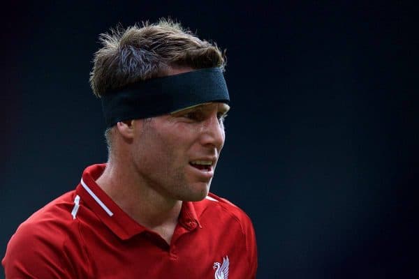 LIVERPOOL, ENGLAND - Sunday, August 12, 2018: Liverpool's James Milner, wearing a protective head band, during the FA Premier League match between Liverpool FC and West Ham United FC at Anfield. (Pic by David Rawcliffe/Propaganda)