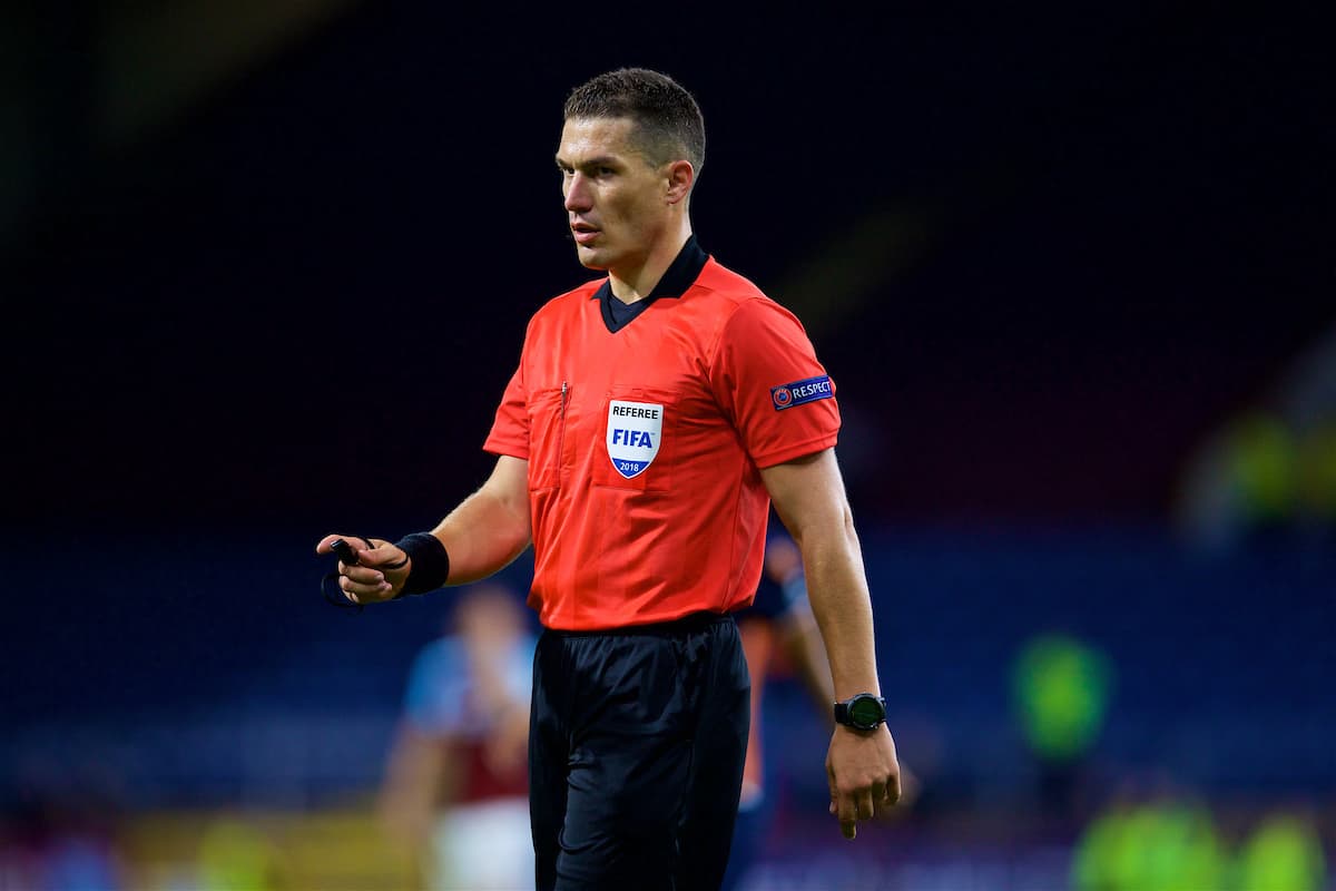 BURNLEY, ENGLAND - Thursday, August 16, 2018: Referee István Kovács during the UEFA Europa League Third Qualifying Round 2nd Leg match between Burnley FC and Istanbul Basak?ehir at Turf Moor. (Pic by David Rawcliffe/Propaganda)