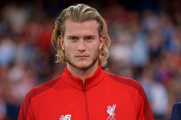 LONDON, ENGLAND - Monday, August 20, 2018: Liverpool's unused player goalkeeper Loris Karius walks to the bench with security officer before the FA Premier League match between Crystal Palace and Liverpool FC at Selhurst Park. (Pic by David Rawcliffe/Propaganda)