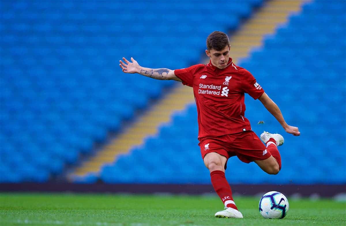 MANCHESTER, ENGLAND - Friday, August 24, 2018: Liverpool's Adam Lewis during the Under-23 FA Premier League 2 Division 1 match between Manchester City FC and Liverpool FC at the City of Manchester Stadium. (Pic by David Rawcliffe/Propaganda)