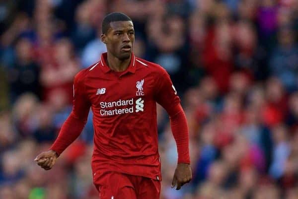 LIVERPOOL, ENGLAND - Saturday, August 25, 2018: Liverpool's Georginio Wijnaldum during the FA Premier League match between Liverpool FC and Brighton & Hove Albion FC at Anfield. (Pic by David Rawcliffe/Propaganda)