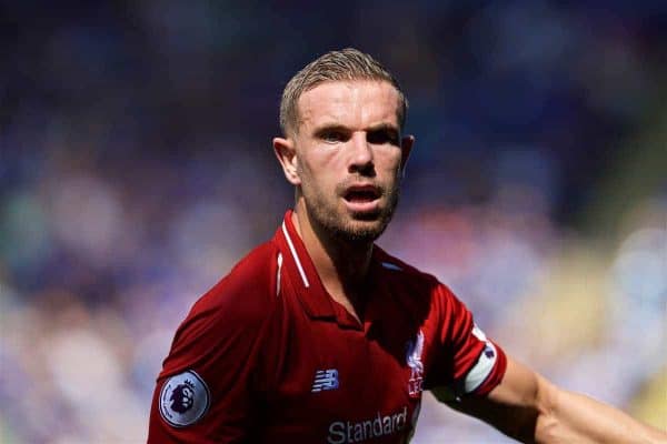 LEICESTER, ENGLAND - Saturday, September 1, 2018: Liverpool's captain Jordan Henderson during the FA Premier League match between Leicester City and Liverpool at the King Power Stadium. (Pic by David Rawcliffe/Propaganda)