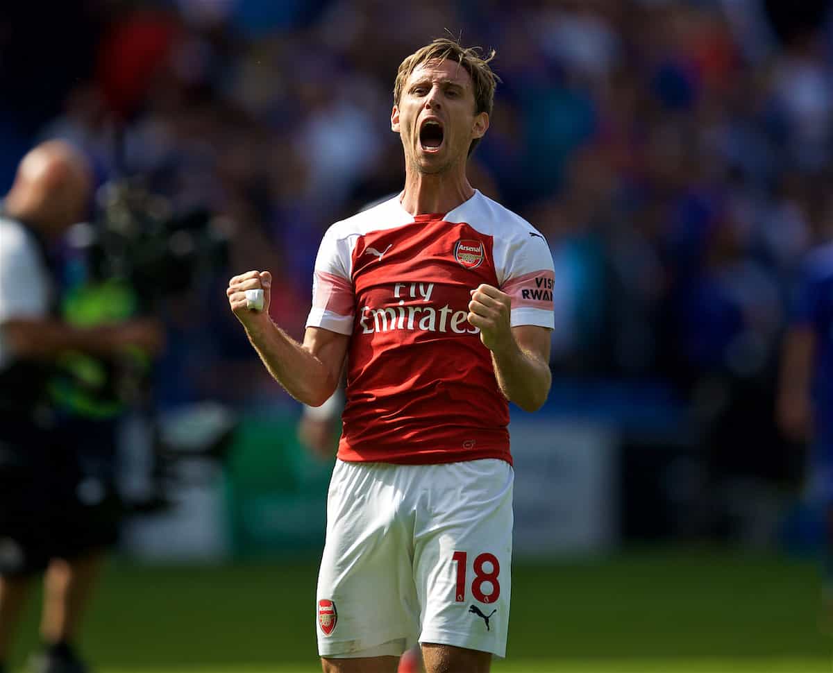 CARDIFF, WALES - Sunday, September 2, 2018: Arsenal's Nacho Monreal celebrates after a 3-2 victory during the FA Premier League match between Cardiff City FC and Arsenal FC at the Cardiff City Stadium. (Pic by David Rawcliffe/Propaganda)