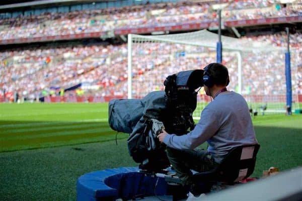 LONDON, ENGLAND - Saturday, September 15, 2018: A television camera blocks the view of photographers during the FA Premier League match between Tottenham Hotspur FC and Liverpool FC at Wembley Stadium. (Pic by David Rawcliffe/Propaganda)