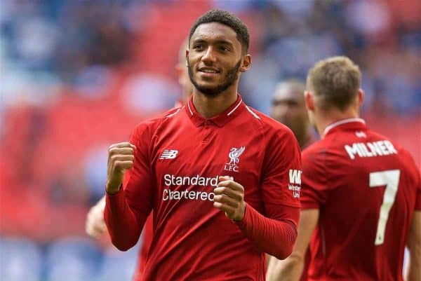 LONDON, ENGLAND - Saturday, September 15, 2018: Liverpool's Joe Gomez celebrates after the FA Premier League match between Tottenham Hotspur FC and Liverpool FC at Wembley Stadium. Liverpool won 2-1. (Pic by David Rawcliffe/Propaganda)