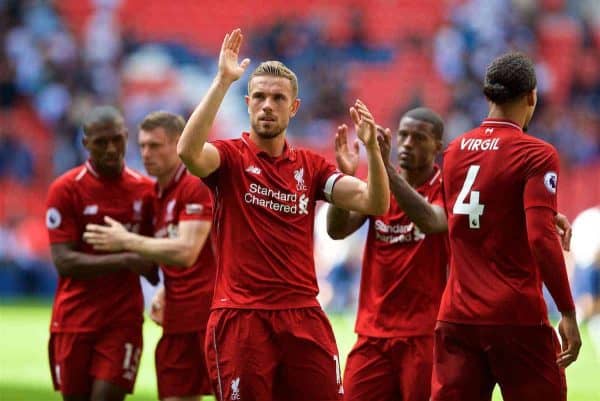 LONDON, ENGLAND - Saturday, September 15, 2018: Liverpool's captain Jordan Henderson celebrates after the FA Premier League match between Tottenham Hotspur FC and Liverpool FC at Wembley Stadium. Liverpool won 2-1. (Pic by David Rawcliffe/Propaganda)