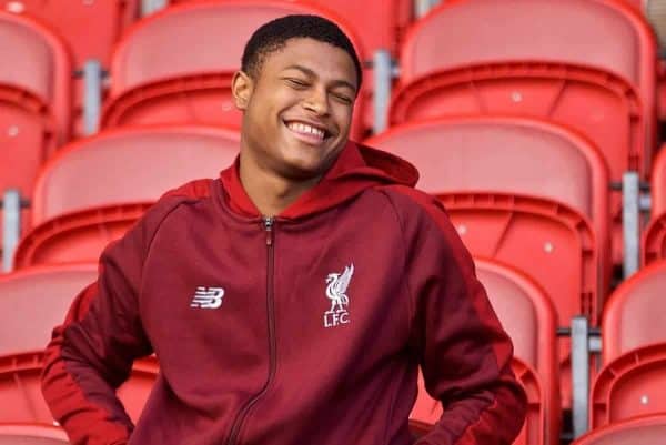 LIVERPOOL, ENGLAND - Tuesday, September 18, 2018: Liverpool's Rhian Brewster before the UEFA Youth League Group C match between Liverpool FC and Paris Saint-Germain at Langtree Park. (Pic by David Rawcliffe/Propaganda)