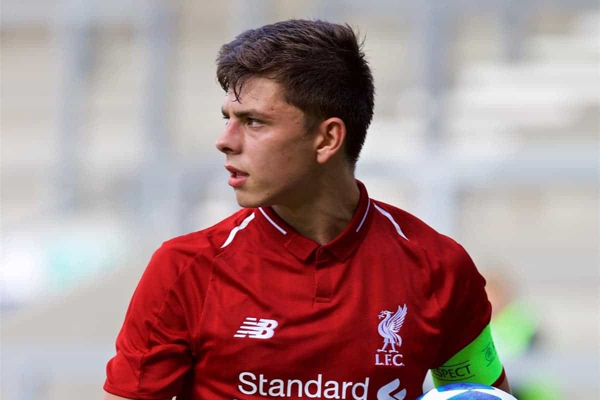 LIVERPOOL, ENGLAND - Tuesday, September 18, 2018: Liverpool's captain Adam Lewis during the UEFA Youth League Group C match between Liverpool FC and Paris Saint-Germain at Langtree Park. (Pic by David Rawcliffe/Propaganda)