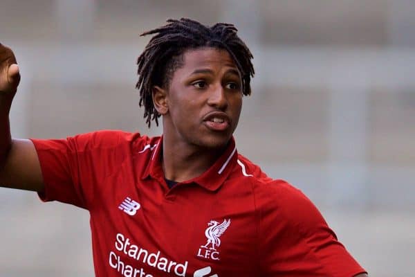 LIVERPOOL, ENGLAND - Tuesday, September 18, 2018: Liverpool's substitute Yasser Larouci during the UEFA Youth League Group C match between Liverpool FC and Paris Saint-Germain at Langtree Park. (Pic by David Rawcliffe/Propaganda)