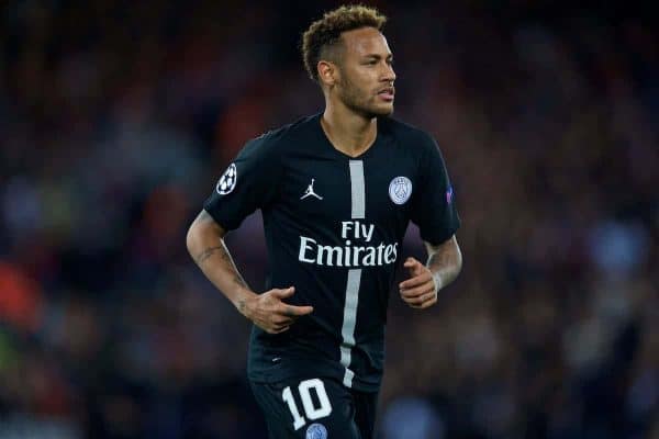 LIVERPOOL, ENGLAND - Tuesday, September 18, 2018: Paris Saint-Germain's Neymar da Silva Santos Júnior during the UEFA Champions League Group C match between Liverpool FC and Paris Saint-Germain at Anfield. (Pic by David Rawcliffe/Propaganda)