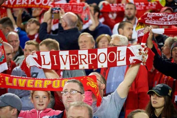 LIVERPOOL, ENGLAND - Wednesday, September 26, 2018: Liverpool supporters sing "You'll Never Walk Alone" before the Football League Cup 3rd Round match between Liverpool FC and Chelsea FC at Anfield. (Pic by David Rawcliffe/Propaganda)