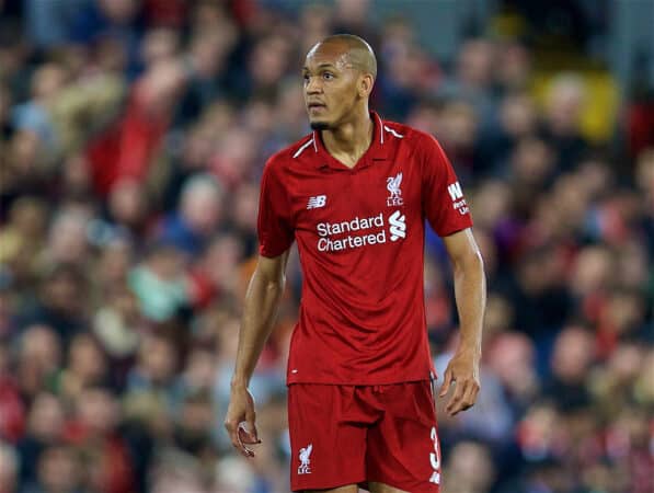 LIVERPOOL, ENGLAND - Wednesday, September 26, 2018: Liverpool's Fabio Henrique Tavares 'Fabinho' during the Football League Cup 3rd Round match between Liverpool FC and Chelsea FC at Anfield. (Pic by David Rawcliffe/Propaganda)