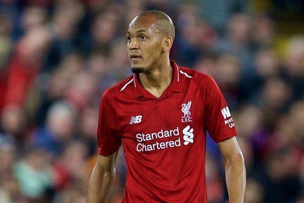 LIVERPOOL, ENGLAND - Wednesday, September 26, 2018: Liverpool's Fabio Henrique Tavares 'Fabinho' during the Football League Cup 3rd Round match between Liverpool FC and Chelsea FC at Anfield. (Pic by David Rawcliffe/Propaganda)