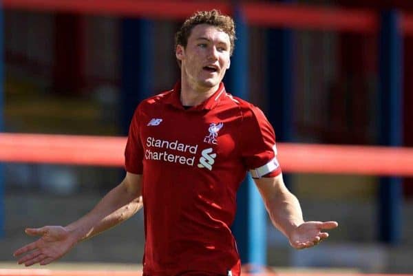 LONDON, ENGLAND - Saturday, September 29, 2018: Liverpool's captain Matty Virtue celebrates scoring the third goal during the Under-23 FA Premier League 2 Division 1 match between Chelsea FC and Liverpool FC at The Recreation Ground. (Pic by David Rawcliffe/Propaganda)