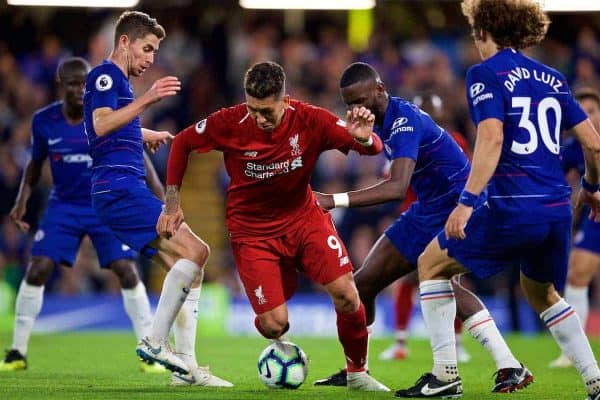 LONDON, ENGLAND - Saturday, September 29, 2018: Liverpool's Roberto Firmino during the FA Premier League match between Chelsea FC and Liverpool FC at Stamford Bridge. (Pic by David Rawcliffe/Propaganda)