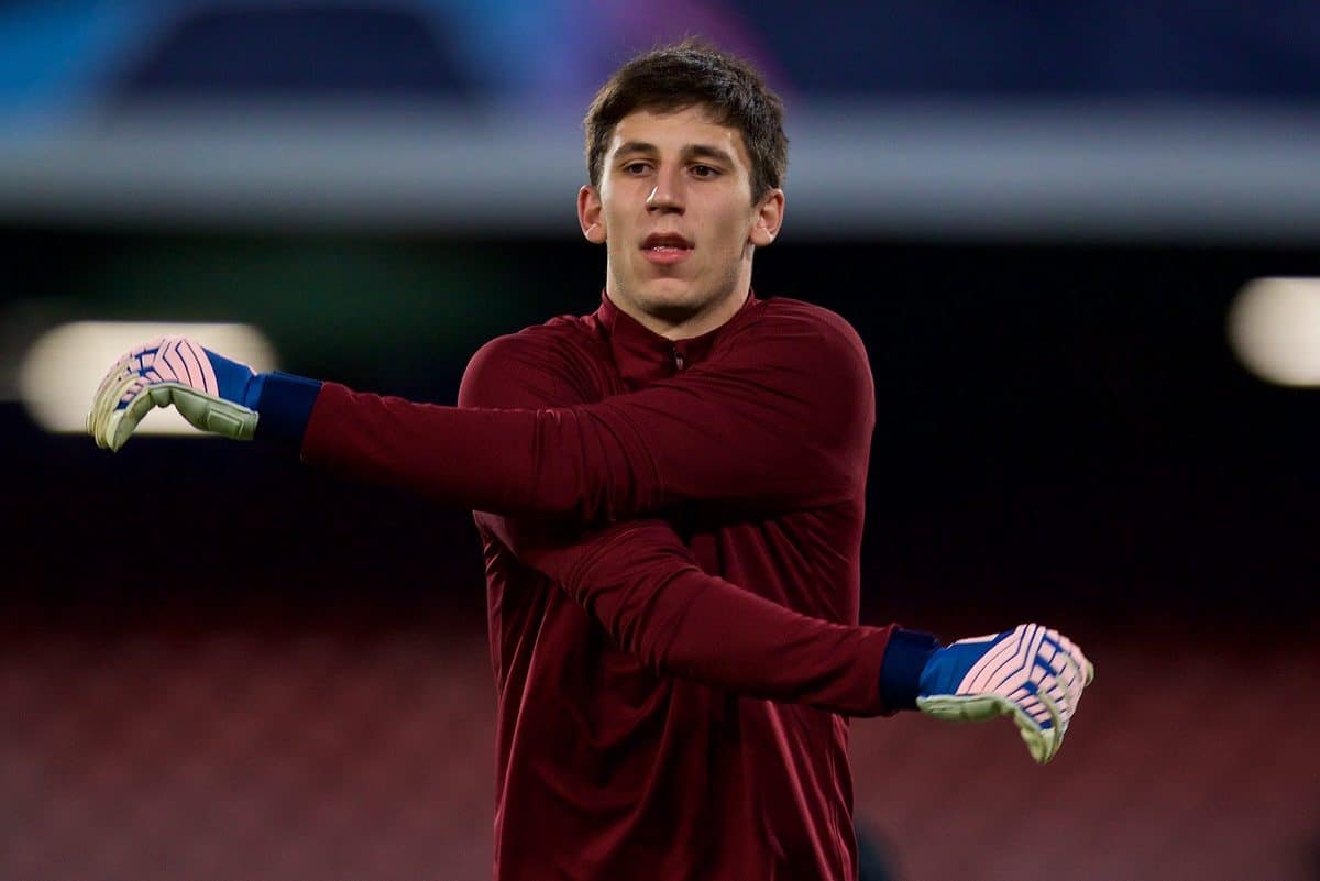 NAPLES, ITALY - Tuesday, October 2, 2018: Liverpool's goalkeeper Kamil Grabara during a training session ahead of the UEFA Champions League Group C match between S.S.C. Napoli and Liverpool FC at Stadio San Paolo. (Pic by David Rawcliffe/Propaganda)