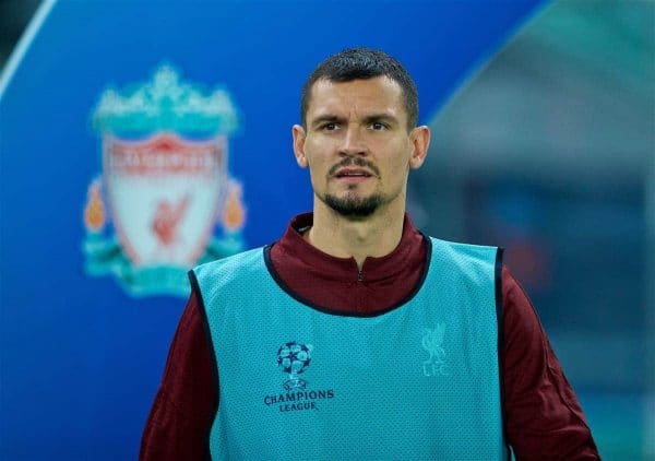 NAPLES, ITALY - Wednesday, October 3, 2018: Liverpool's substitute Dejan Lovren during the UEFA Champions League Group C match between S.S.C. Napoli and Liverpool FC at Stadio San Paolo. (Pic by David Rawcliffe/Propaganda)