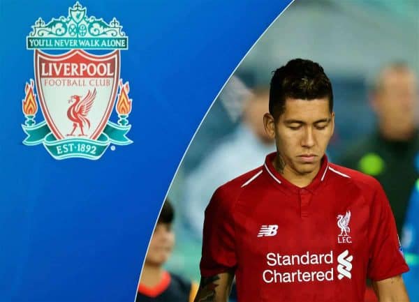 NAPLES, ITALY - Wednesday, October 3, 2018: Liverpool's Roberto Firmino walks out before the UEFA Champions League Group C match between S.S.C. Napoli and Liverpool FC at Stadio San Paolo. (Pic by David Rawcliffe/Propaganda)