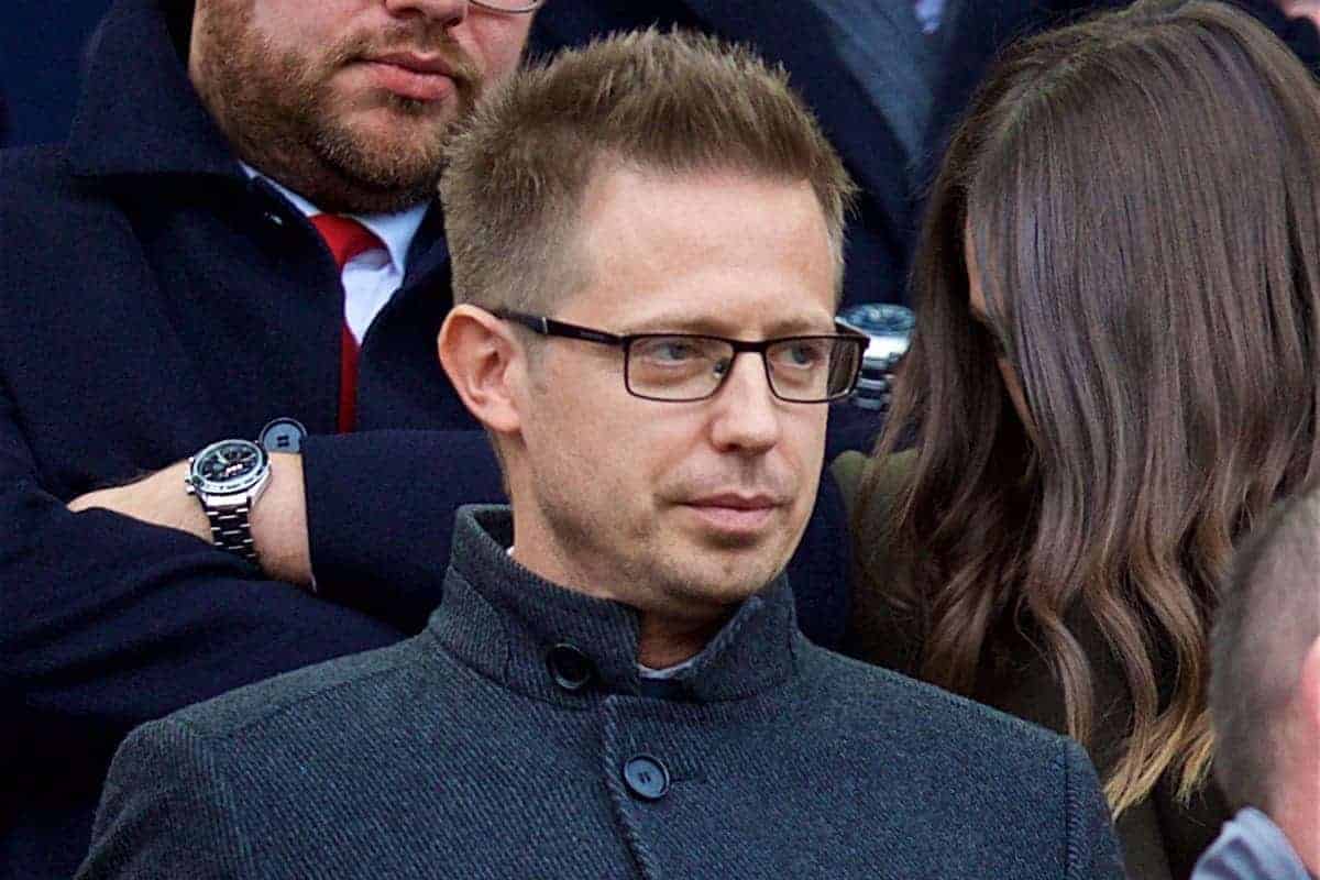 LIVERPOOL, ENGLAND - Sunday, October 7, 2018: Liverpool's Director of Football Michael Edwards during the FA Premier League match between Liverpool FC and Manchester City FC at Anfield. (Pic by David Rawcliffe/Propaganda)