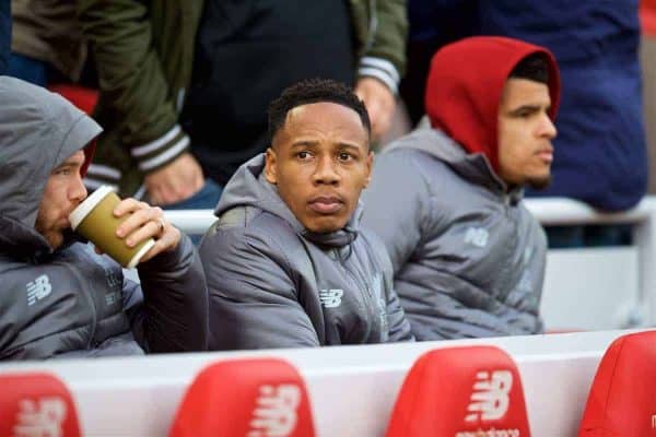 LIVERPOOL, ENGLAND - Sunday, October 7, 2018: Liverpool's unused player Nathaniel Clyne during the FA Premier League match between Liverpool FC and Manchester City FC at Anfield. (Pic by David Rawcliffe/Propaganda)