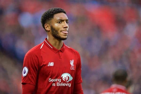 LIVERPOOL, ENGLAND - Sunday, October 7, 2018: Liverpool's Joe Gomez during the FA Premier League match between Liverpool FC and Manchester City FC at Anfield. (Pic by David Rawcliffe/Propaganda)