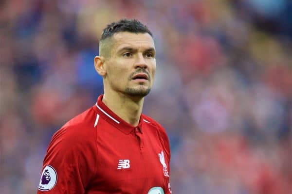 LIVERPOOL, ENGLAND - Sunday, October 7, 2018: Liverpool's Dejan Lovren during the FA Premier League match between Liverpool FC and Manchester City FC at Anfield. (Pic by David Rawcliffe/Propaganda)