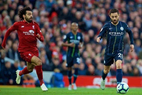 LIVERPOOL, ENGLAND - Sunday, October 7, 2018: Manchester City's Bernardo Silva during the FA Premier League match between Liverpool FC and Manchester City FC at Anfield. (Pic by David Rawcliffe/Propaganda)